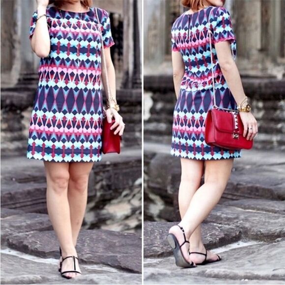 J CREW Geometric Pattern Shift Dress Size 00 - Picture 1 of 10